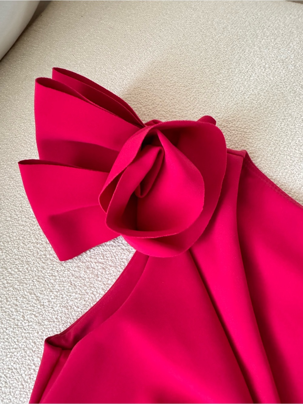 Chiara Boni Hot Pink V‑Neck Midi Dress with Rosette Cap Sleeves - Picture 5 of 5